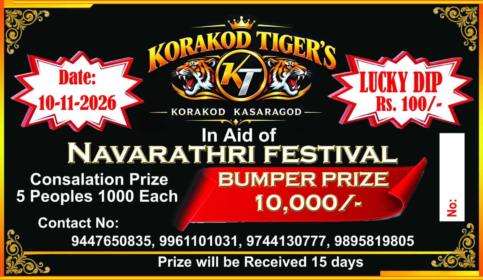 Korakod Tiger's Navarathri Festival Lucky Coupon poster
